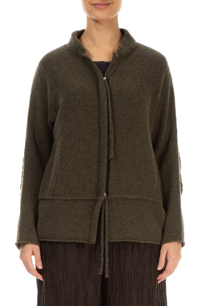 Zip Closed Khaki Wool Cardigan 1