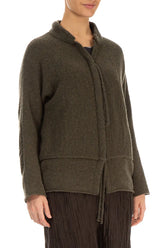 Zip Closed Khaki Wool Cardigan 3
