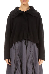 Zip Collar Black Cotton Jersey Jacket 1