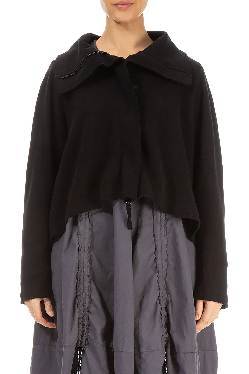 Zip Collar Black Cotton Jersey Jacket 1