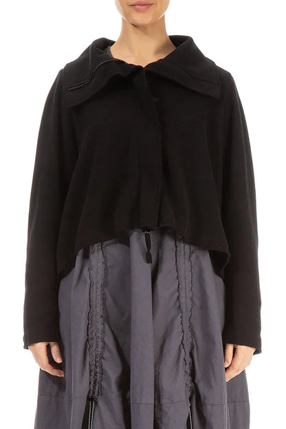 Zip Collar Black Cotton Jersey Jacket 1