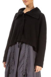 Zip Collar Black Cotton Jersey Jacket 3