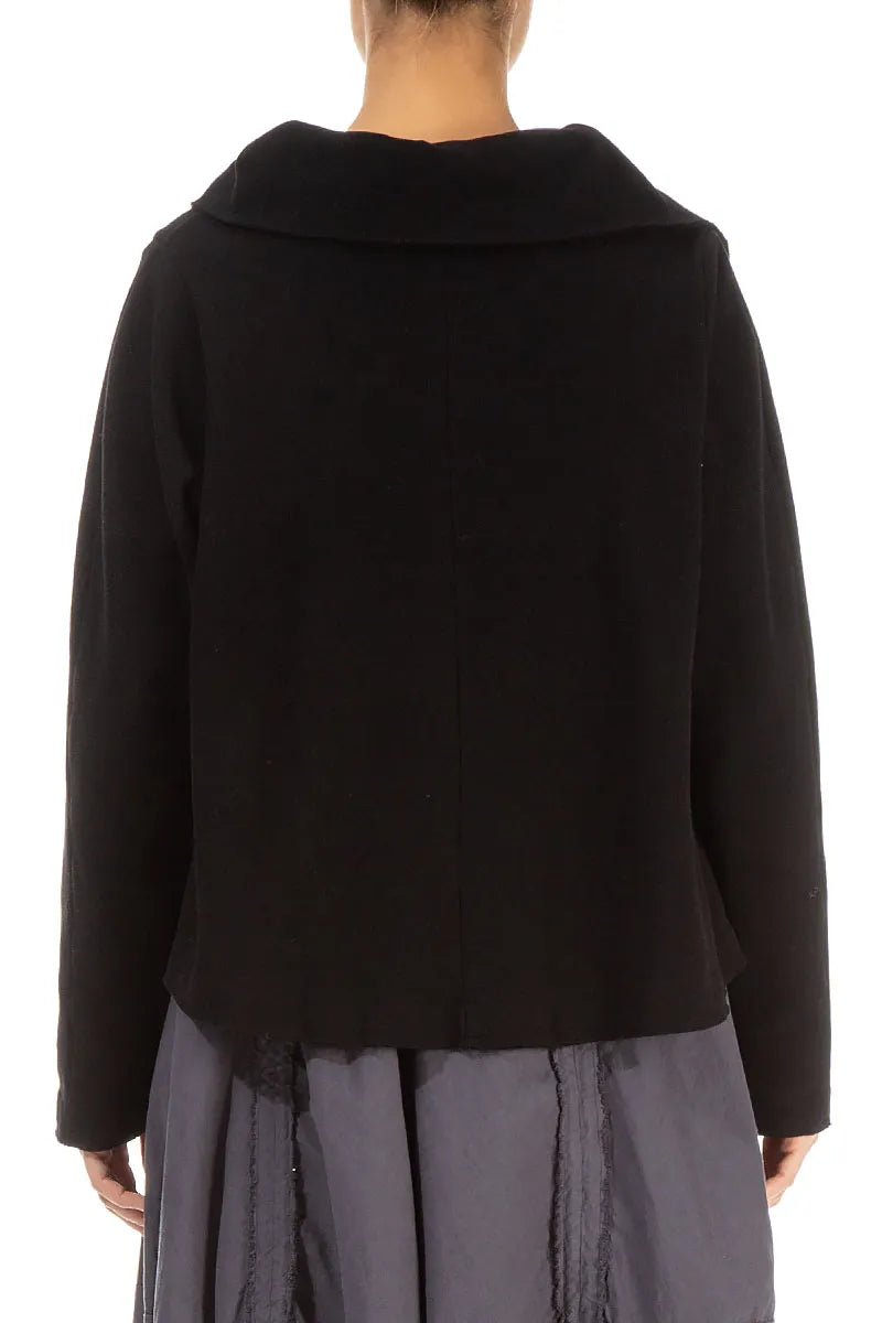 Zip Collar Black Cotton Jersey Jacket 2