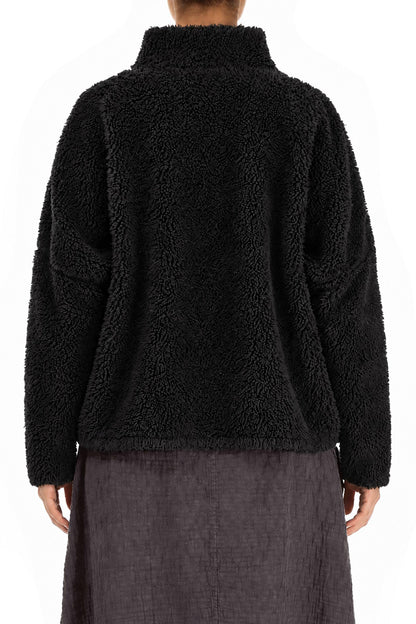 Zips Black Teddy Cotton Jacket 2