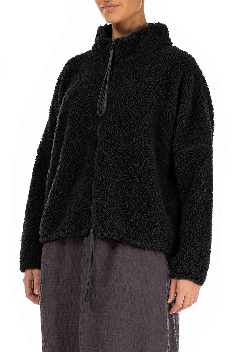 Zips Black Teddy Cotton Jacket 3