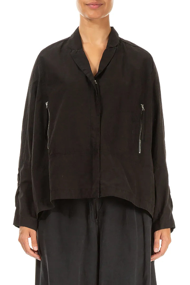 Zips Embellished Black Cotton Jacket 1