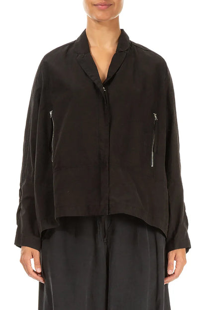 Zips Embellished Black Cotton Jacket 1