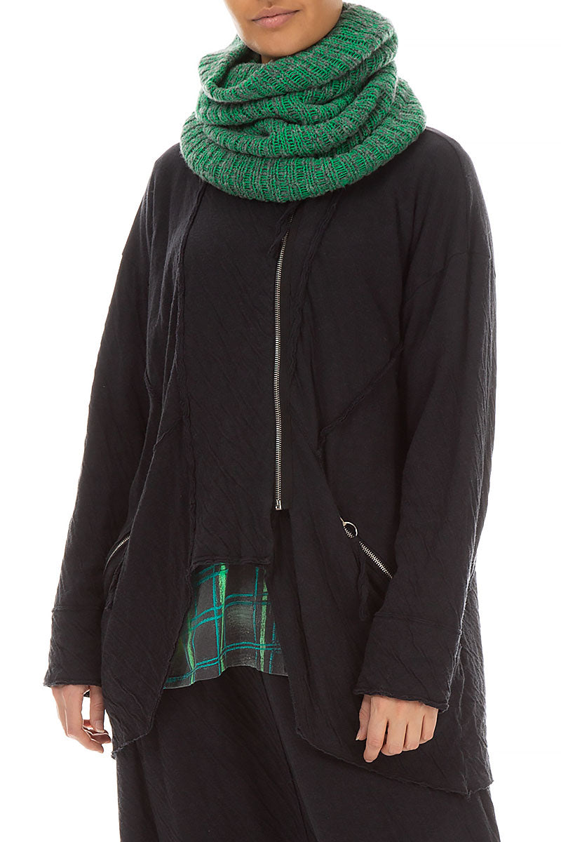 Zips Embellished Grey Wavy Cotton Jacket 4