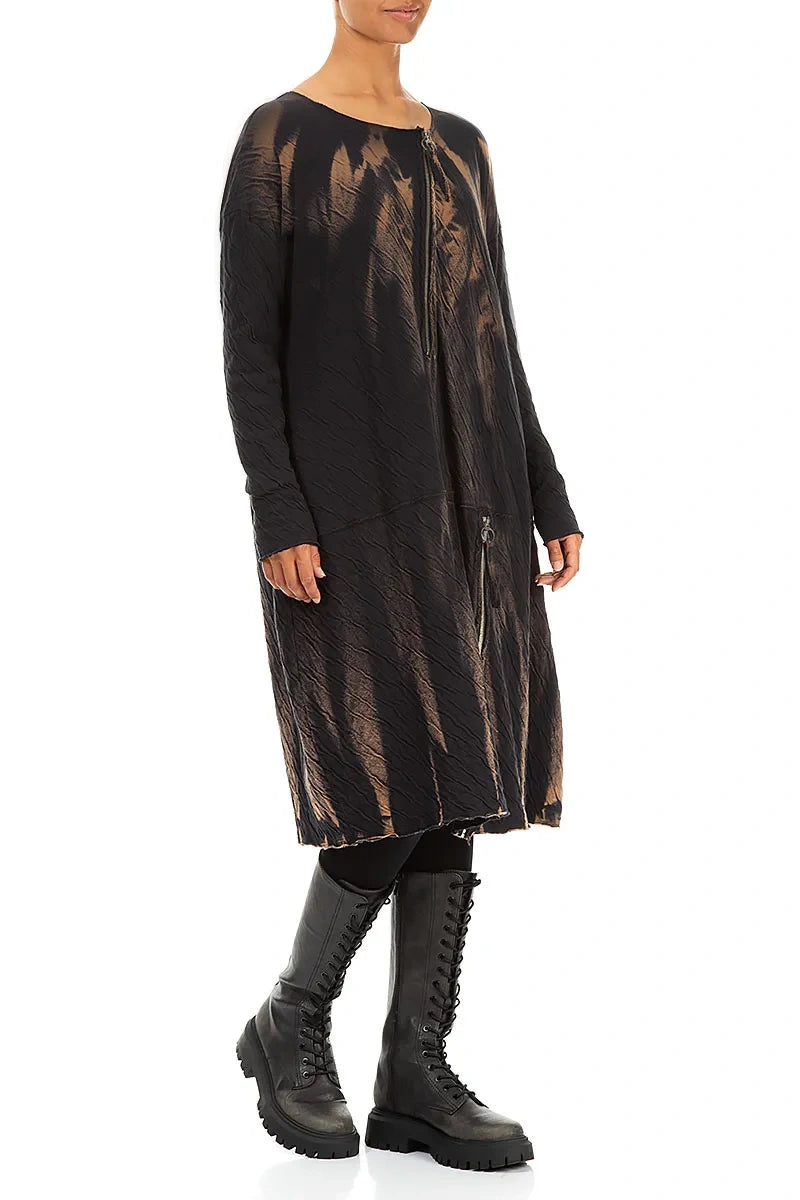 Zips Embellished Tie-Dye Wavy Cotton Dress 4