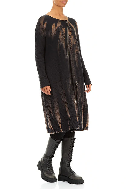 Zips Embellished Tie-Dye Wavy Cotton Dress 4