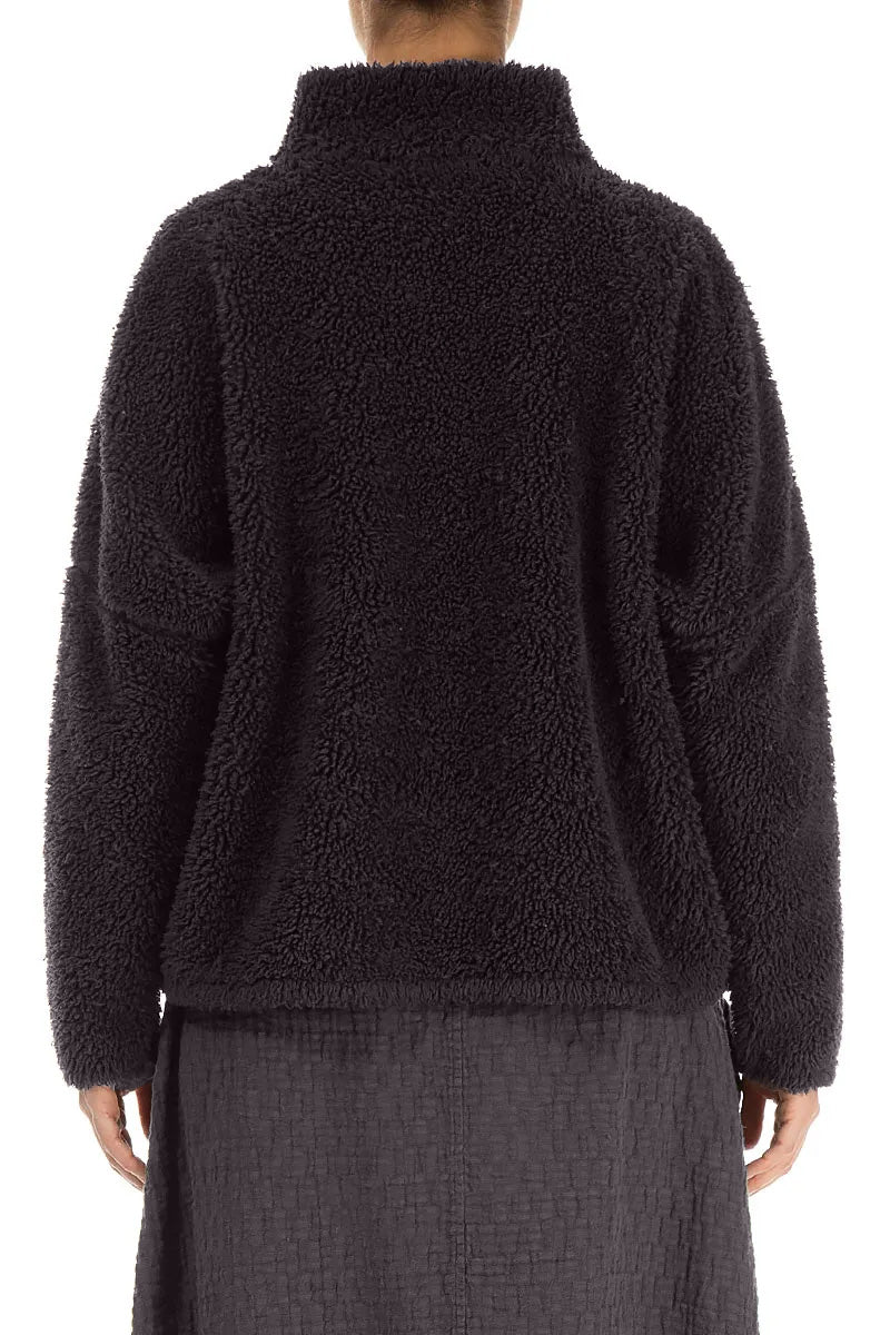 Graphitfarbene Teddy-Baumwolljacke mit Reißverschluss