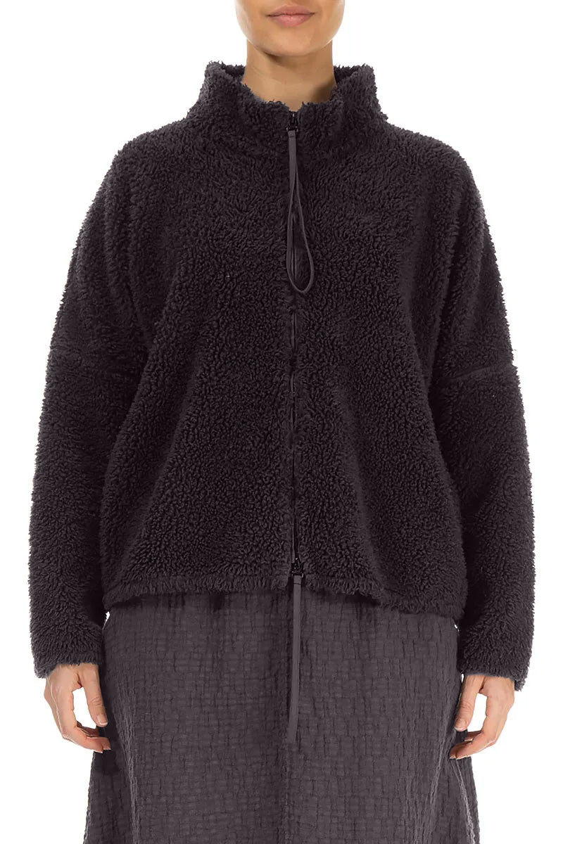 Graphitfarbene Teddy-Baumwolljacke mit Reißverschluss