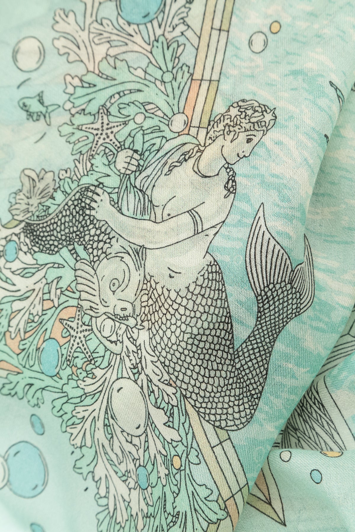 Antique Turquoise Cashmere Silk Scarf 5