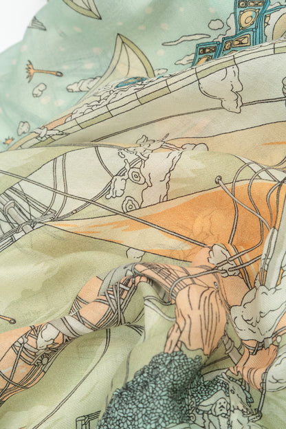 Antique Turquoise Cashmere Silk Scarf 6