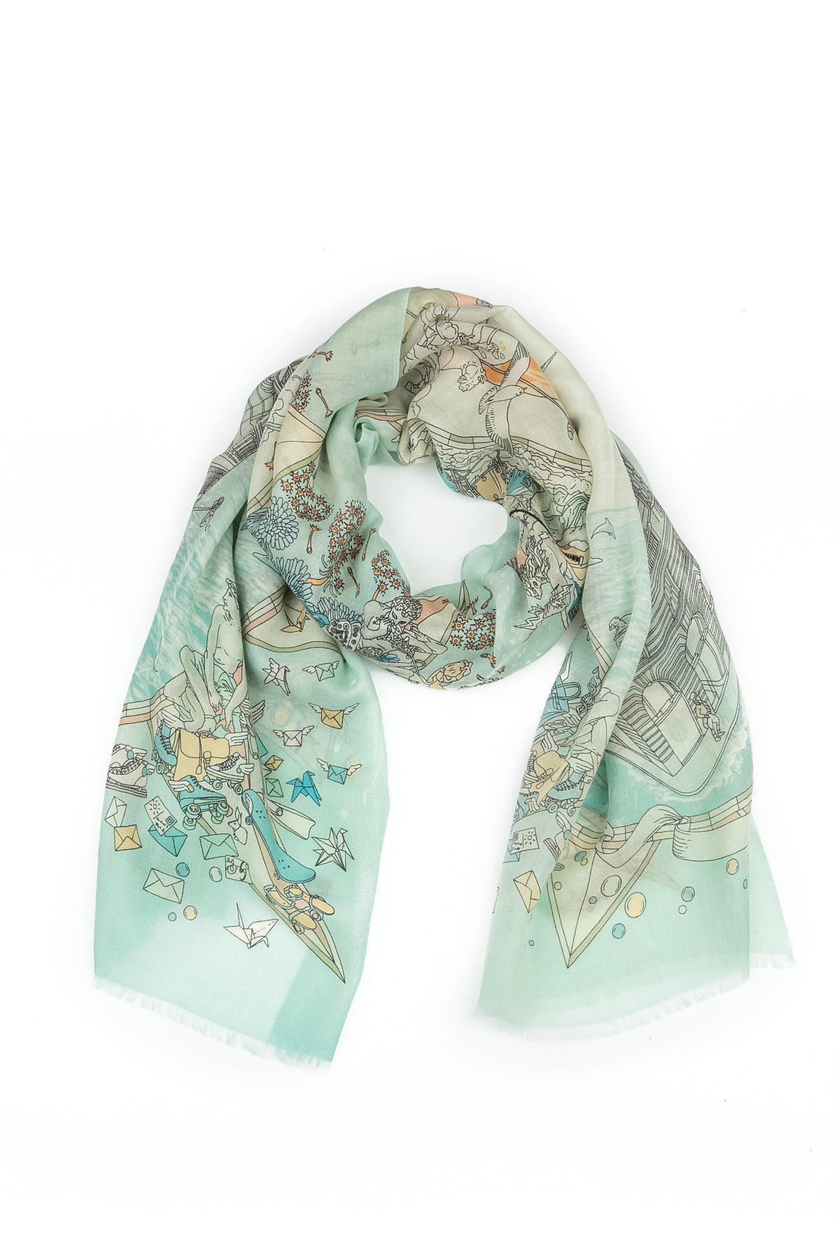 Antique Turquoise Cashmere Silk Scarf 2