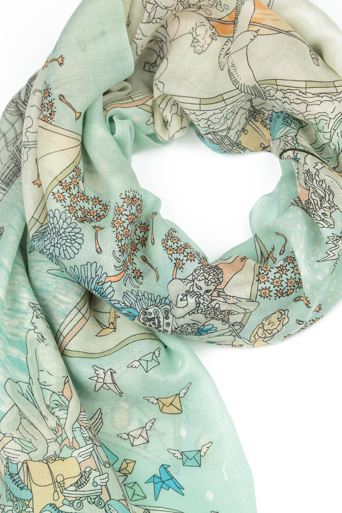 Antique Turquoise Cashmere Silk Scarf 7