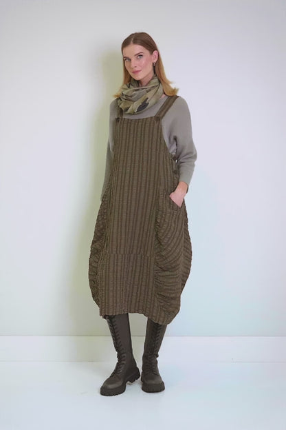 Aged Copper Checkered Linen Cotton Pinafore Dress 8