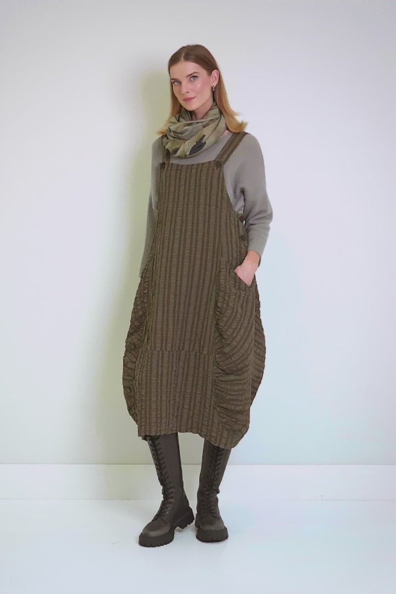Aged Copper Checkered Linen Cotton Pinafore Dress 8