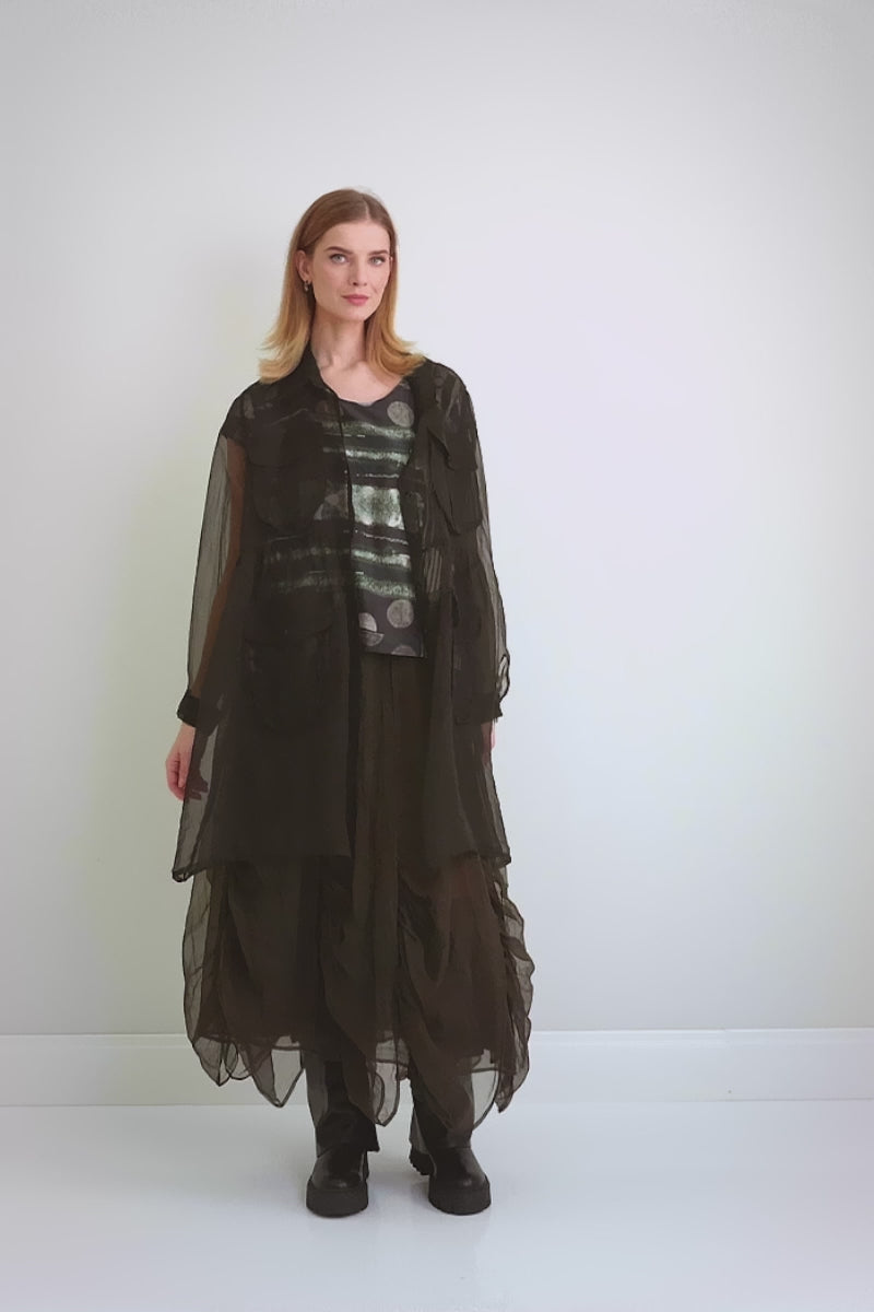 Pockets Black Silk Chiffon Jacket 7