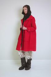 Hooded Cherry Red Cotton Coat 9
