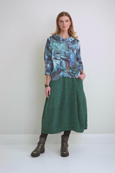 Balloon Shape Crinkled Peacock Silk Linen Skirt 7