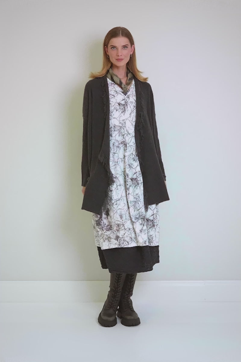 Fringed Dark Grey Wool Cardigan 7