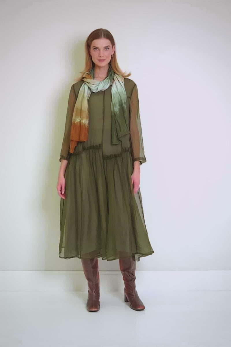 Copper Green Ombré Pure Silk Scarf 8