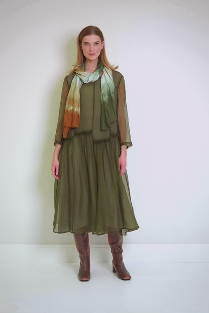 Copper Green Ombré Pure Silk Scarf 8