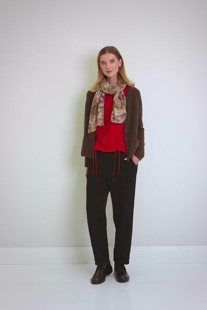 Ruched Front Cherry Red Cotton Blouse 7