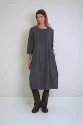 Pleated Front Slate Blue Silk Cotton Dress 7