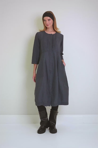 Pleated Front Slate Blue Silk Cotton Dress 7