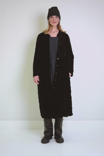 Black Pleated Silk Velvet Jacket - Coat 8