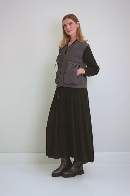 Three Pockets Black Silver Cotton Gilet 7