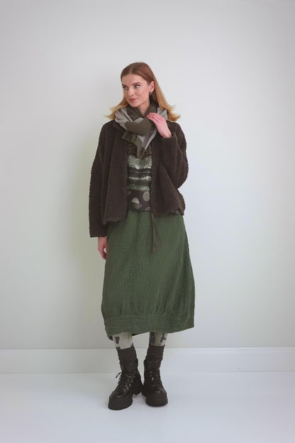 Forest Mist Textured Linen Midi Skirt 7