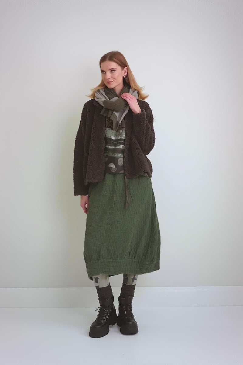 Forest Mist Textured Linen Midi Skirt 7