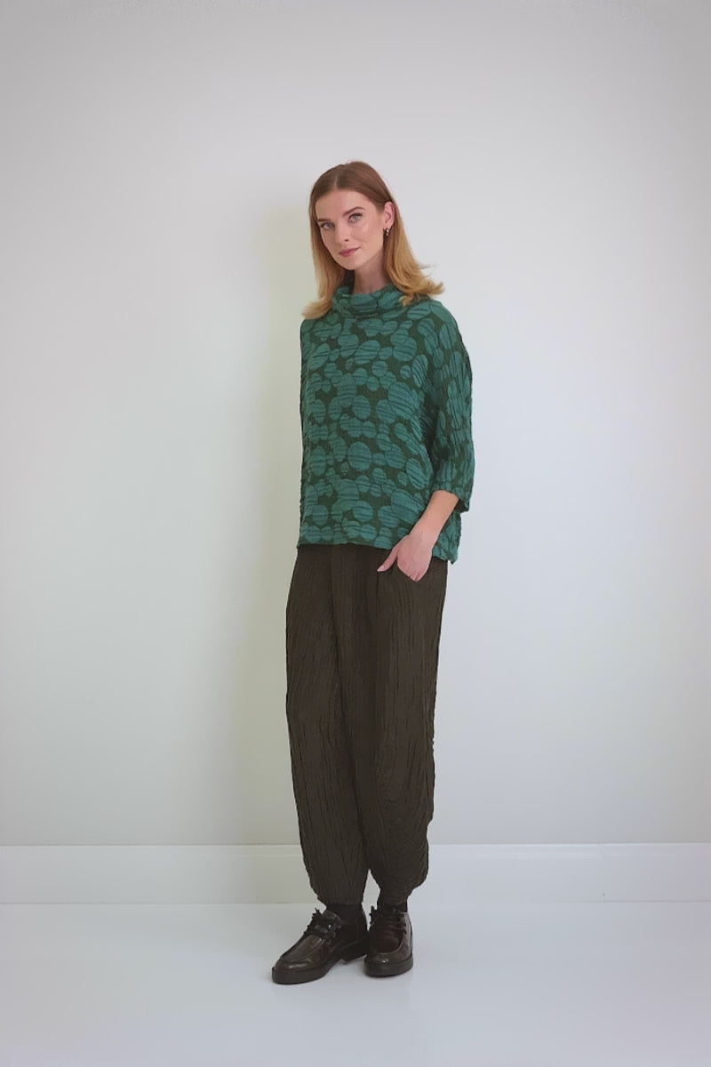 Cowl Neck Peacock Circle Silk Linen Blouse 7