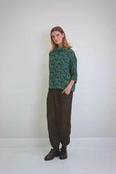 Cowl Neck Peacock Circle Silk Linen Blouse 7