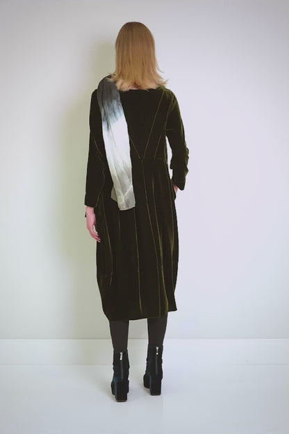 Flared Back Forest Mist Silk Velvet Dress 7
