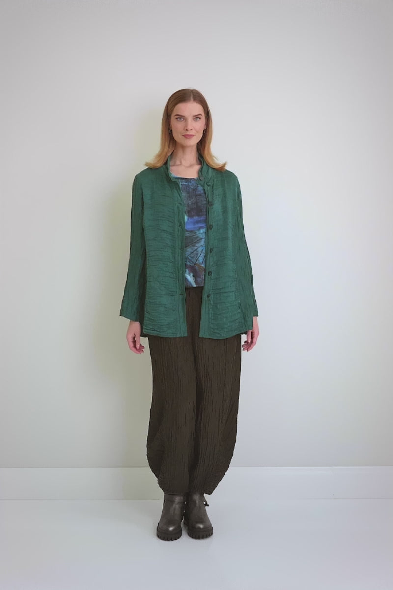 Collar Crinkled Peacock Silk Linen Jacket 7
