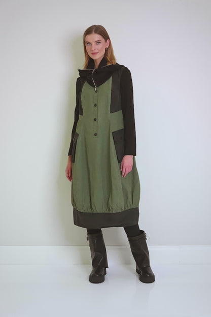 Buttoned Forest Mist Cotton Pinafore Dress 8