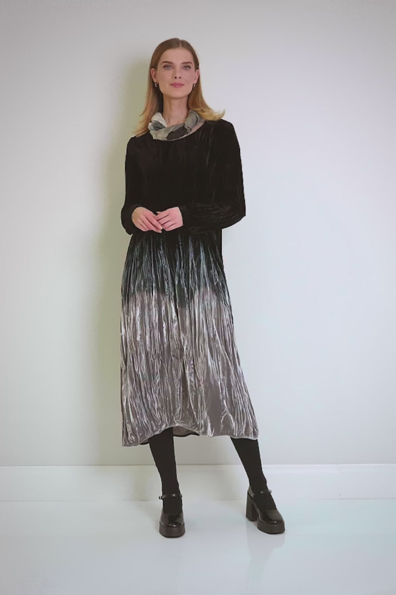 Silver Silk Velvet Ombré Dress 8
