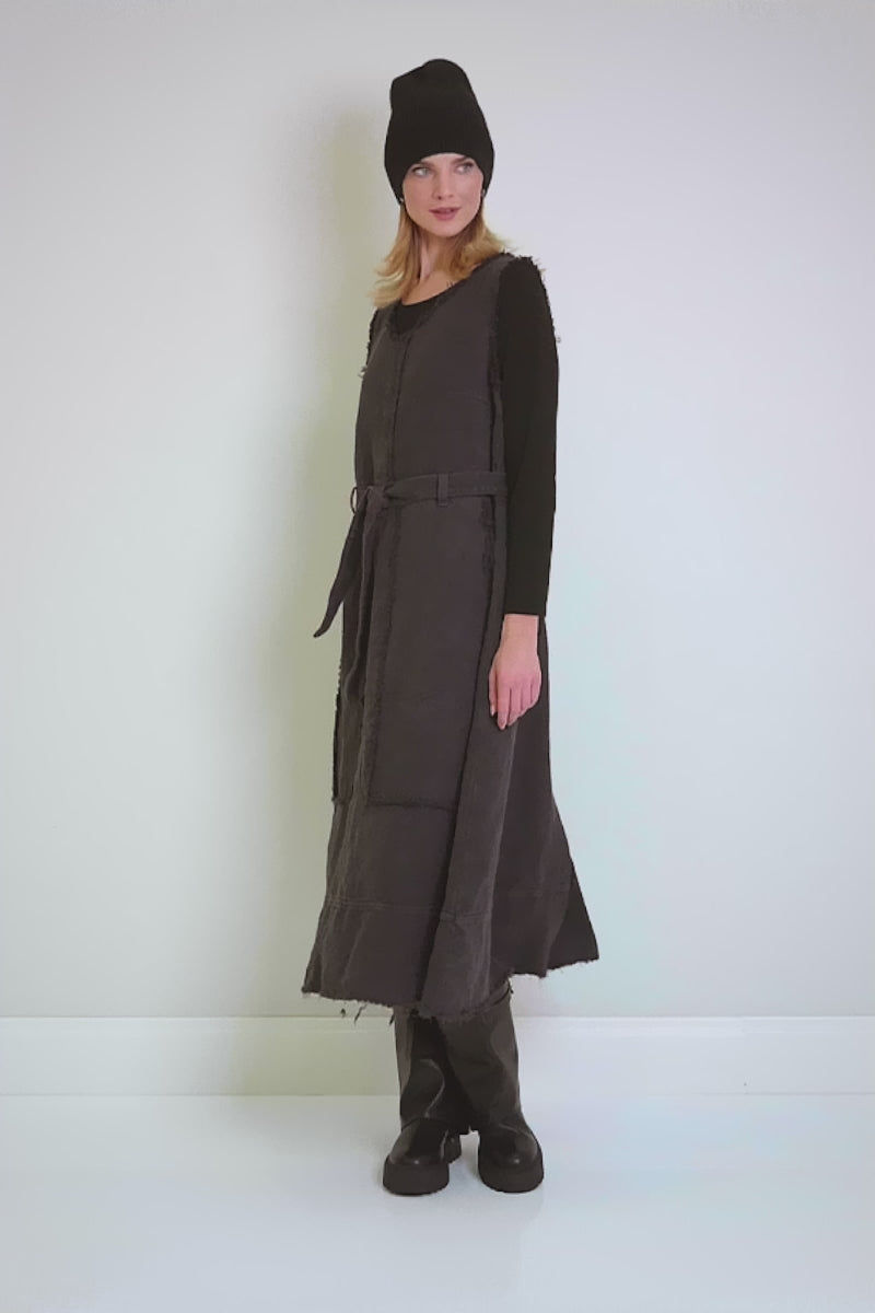 Sleeveless Graphite Heavy Linen Dress 7