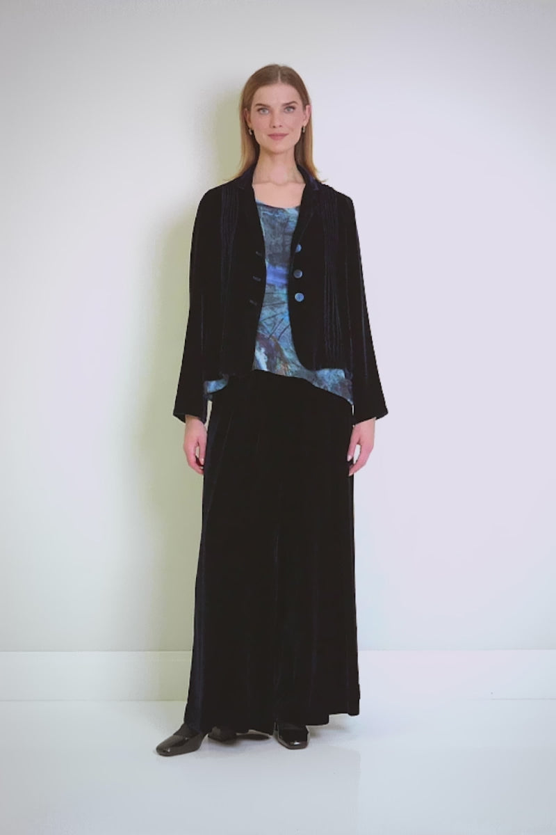 Tuck Front Royal Blue Silk Velvet Jacket 7