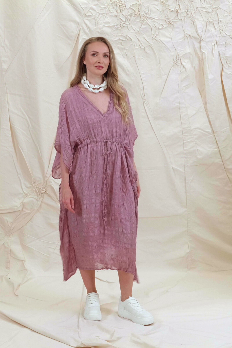 Asymmetric V-Neck Mauve Taupe Textured Silk Dress 7