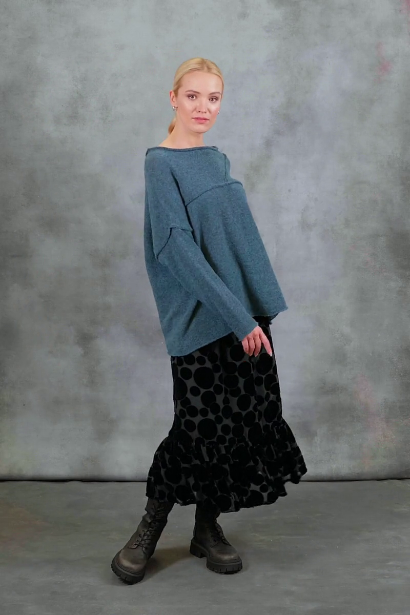 Asymmetrical Seams Teal Wool Sweater