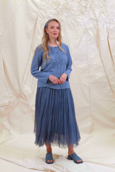 Buttoned Blue Nova Textured Silk Blouse 7