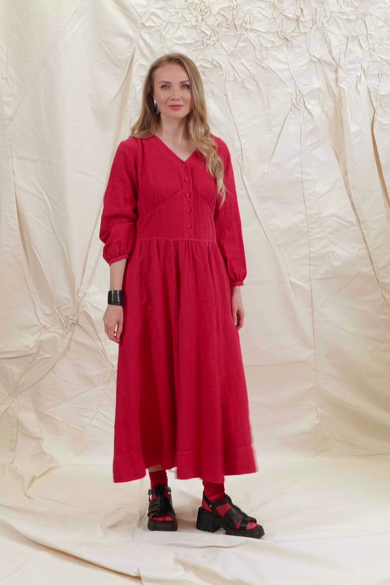 raspberry linen dress Linen Loose Dress BLUE SKY In Raspberry DailyLinen