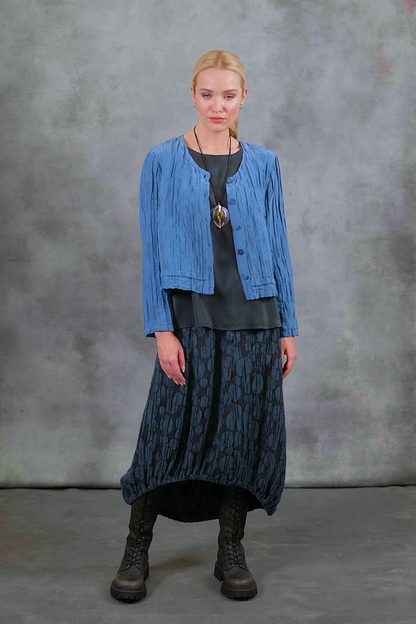 Buttons Crinkled Azure Silk Jacket