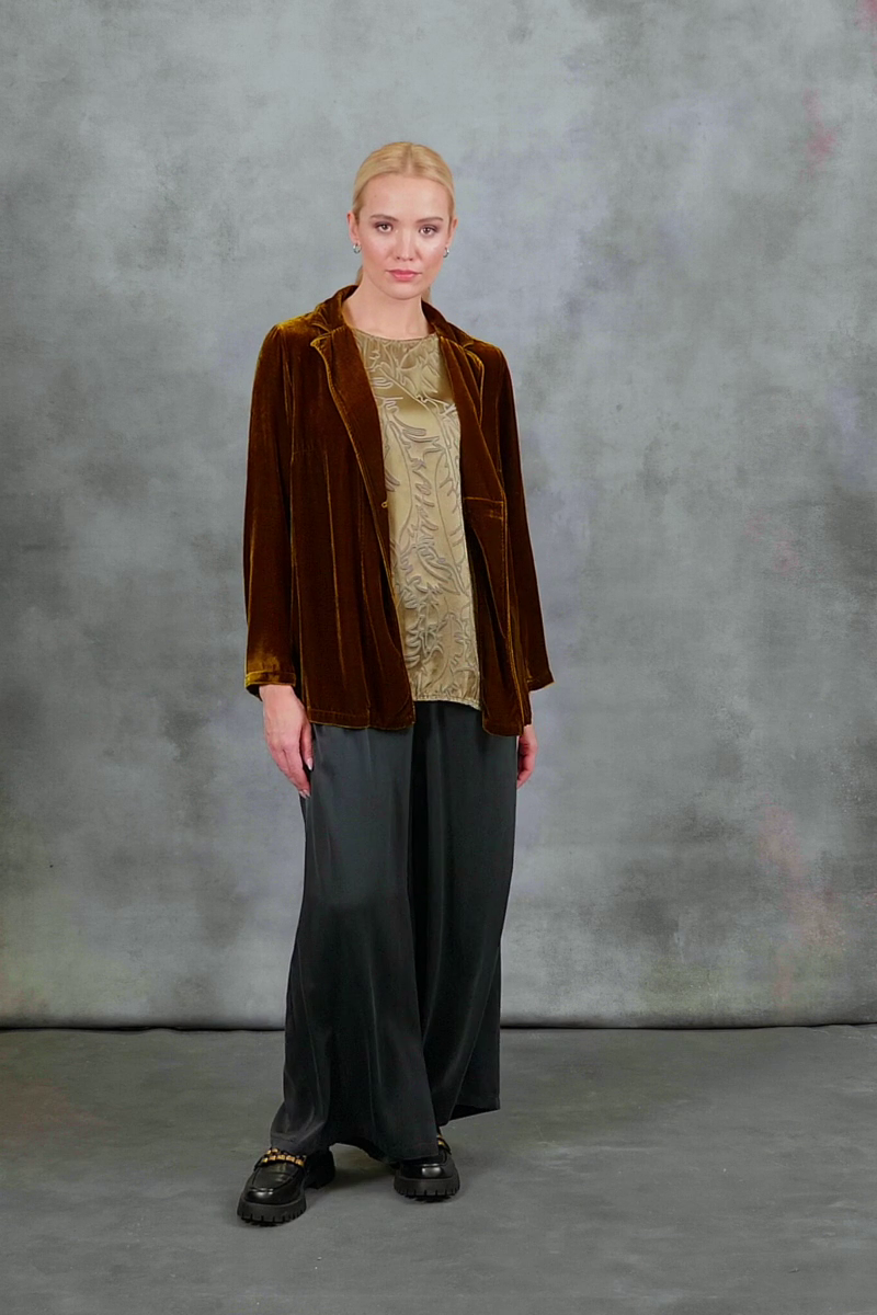 Collar Golden Olive Silk Velvet Jacket 7
