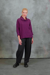 Cowl Neck Magenta Check Linen Blouse 7